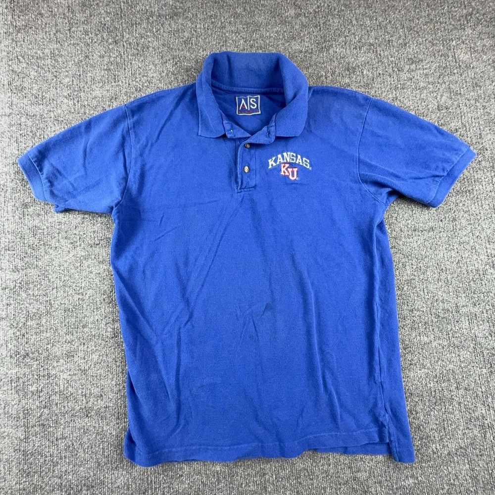 Kansas Jayhawks Shirt Mens Large Blue NCAA College Polo AIS Sports Cotton